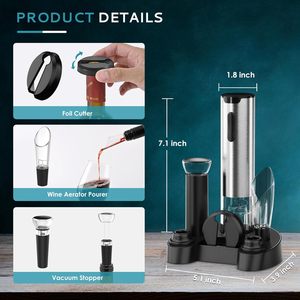 EUHOMY Electric <b>Wine</b> Opener Stainless Steel 4 In 1 Automatic Corkscrew With Aerator Pourer And Foil Cutter - Product Image 3