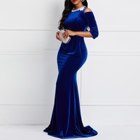Nieuwe Collectie Vrouwen Herfst Off Shoulder Avond Fluwelen Borduren Lange Jurken Vrouwen