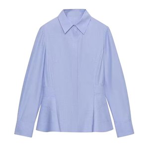 Camisa de Popelina Personalizada para Mujer 2026 con Dobladillo Asimétrico con Volantes, Blusa Corta Informal Vintage, OEM/ODM por Fábrica de Ropa China - Product Image 4