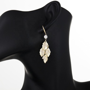 Vintage 18K Gold Metal Leaf CZ Zircon Diamond Dangle Earrings for Women <strong>Huggie</strong> Style with Hook Shape Exaggerated Dangle Design - Product Image 6