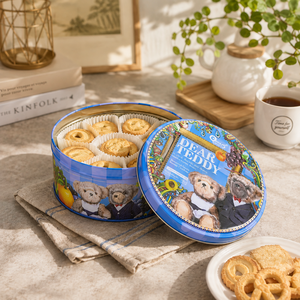 Lata Redonda para Galletas con Estampado de Osito de Peluche, Lata Metálica Vacía Personalizada para 150g de Galletas de Mantequilla con Frutas Variadas, Empaque para Regalo - Product Image 2