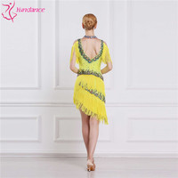 L-16199 Personnalisé jaune moderne lisse danse robe Offre Spéciale haut de gamme glands robe de Danse latine avec des glands pour la concurrence
