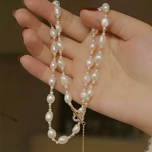 French Style Light Luxury Fine Pendant Necklace for Women Fashionable Natural Shaped Pearl Spring <b>Summer</b> Y-Shaped Four Leaf - Product Image 2