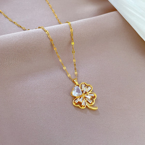 قلادة من الفولاذ المقاوم للصدأ، قلادة الحظ للجنسين، قلادة الحظ مرصعة بالألماس الدقيق، قلادة أنيقة مطلية كهربائياً - Product Image 2