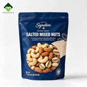 Sachet d'emballage alimentaire mat imprimé sur mesure, refermable avec fermeture éclair et fenêtre, pour sachet de 40 oz (1,13 kg) de noix mélangées - Product Image 1