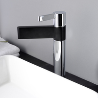 Robinet de lavabo haut pivotant noir chromé, corps en laiton massif, mitigeur monocommande céramique chaud/froid, robinet de salle de bain moderne