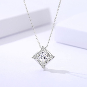 Collar con Colgante Cuadrado de Plata de Ley S925 con Halo de Piedras, Lujoso y Brillante, para Mujer, Regalo para Cualquier Día, Cadena Exquisita para Clavícula - Product Image 6