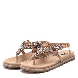 Sandali bassi da donna Xti 144017 beige con decorazioni e cinturino a T, calzature estive - Product Image 4