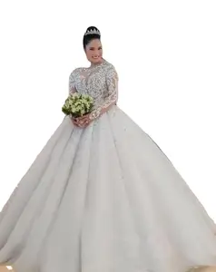 S0372T 2024 nuovo elegante stile Vintage nobile dignitoso a maniche lunghe luccicanti abito da sposa con paillettes di alta qualità