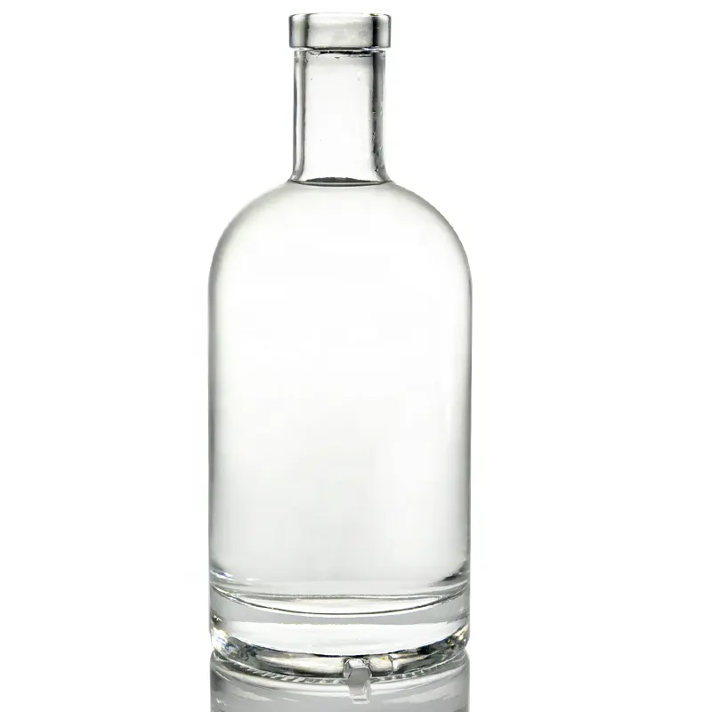 750Ml Kustom Dicetak Transparan Minuman Keras Botol Kaca Anggur Vodka Botol Batu Api Ekstra dengan Tutup