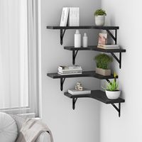 Ensemble d'étagères d'angle Art Déco noires flottantes pour cuisine, salle de bain et salon – Rangement mural gain de place