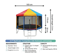 Trampolín Redondo para Niños con Marco Plegable, Construcción Segura de PVC, Toldo Multicolor para Uso en Exteriores
