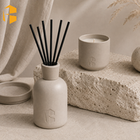 FUBEI LIVING Ensemble diffuseur de parfum et pot à bougie en céramique beige mat, parfum d'ambiance minimaliste pour la maison, pots à bougies personnalisables en gros