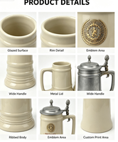 Grande Chope à Bière en Céramique Vintage Grande Capacité avec Décalcomanie, Couvercle et Poignée, Réutilisable, pour Bar, Logo Personnalisé, Souvenir de Festival, Vaisselle