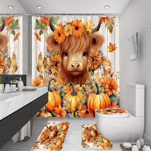 Rideau de douche floral en polyester, rideau de salle de bain à impression numérique, impression personnalisée, ensemble de rideaux de douche imperméables, vente en gros en vrac, 24 pièces - Product Image 3