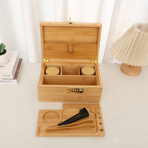 Caja de Almacenamiento de Bambú y Madera OEM de Fábrica con Bandeja Enrollable, Organizador Rectangular con Cerradura para Accesorios de Fumar, Exterior Azul - Product Image 3