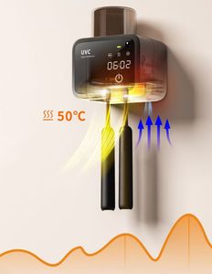 2025 recién lanzado calefacción inalámbrica montada en la pared una taza cepillo de dientes soporte de esterilización con reloj - Product Image 2