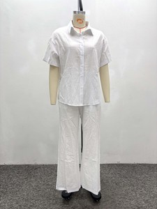Women's Solid Color Lapel Short Sleeve Shirt Loose Top Long <b>Pants</b> African New 2 Piece Set Fashion - Product Image 6
