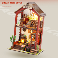 Kit de construction de nichoir à livres DIY en bois à deux étages, modèle Magic Shack, puzzle 3D pour débutants avec meubles et éclairage LED