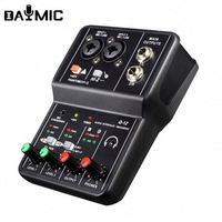 DAYMIC Mini Mixer Audio USB a 2 Canali con Alimentazione Phantom 48V, Materiale ABS, Modello Q12-C04, Console Audio Nera per DJ/Uso in Club