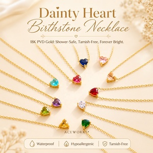 Dainty Heart Birthstone <b>Necklace</b> | 18K PVD Gold Plated Stainless Steel CZ Pendants | Waterproof, Hypoallergenic & Tarnish Free - Product Image 1