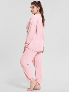 <strong>Women's</strong> Plus Size Two-Piece Winter Warm <strong>Fluffy</strong> Fleece Sleepwear Soft Loungewear Elastic Waist Cute <strong>Pyjamas</strong> for Sleep Lounging - Product Image 6
