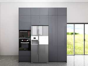 Mueble de Cocina con Mesa, Acabado Gris Brillante, Diseño Modular para Apartamento, Incluye Protector Contra Salpicaduras - Product Image 6