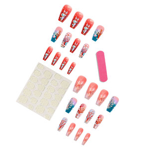 Biển Xanh Báo Chí trên móng tay cá đại dương 3D móng tay giả cỏ biển thiết kế giả Lời khuyên ngọt ngào phong cách Pháp Ballerina Báo Chí trên lời khuyên thiết lập - Product Image 5