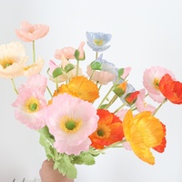 Poppies artificielles en soie de haute qualité, tiges floquées, pliables, rouge, orange, blanc, fleurs de pavot pour la décoration de mariage, de la maison et de la table