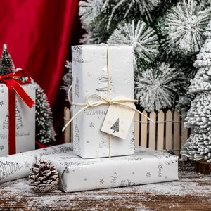 <b>White</b> Christmas Wrapping Paper Roll 17in x 32.8ft Silver Foil Embossed Trees And Letters Gift <b>Wrap</b> For Holiday Celebration - Product Image 5