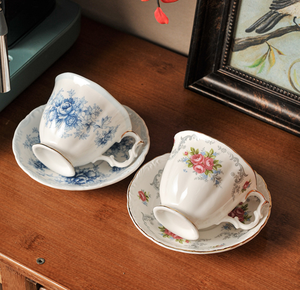 Mixed Carton Wholesale Vintage Blue Rose Bone China Tea <b>Cup</b> Saucer, British Gold Trim Afternoon Tea Set Custom Logo for Wedding - Product Image 4