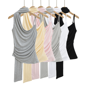 Débardeur asymétrique à col halter pour <span class=keywords><strong>femme</strong></span>, drapé, froncé, avec ceinture à nouer, couleur unie, sexy, décontracté, sans manches, style streetwear, pour l'été - Product Image 1