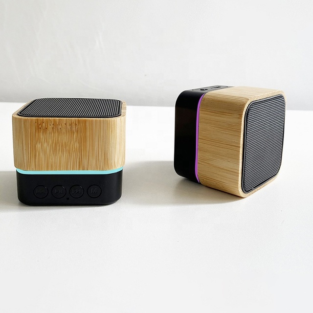 Hot Wholesale Cheap Wooden TWS Studio Wireless Blue Tooth Radio Speaker Custom OEM ODM Mini Portable LED Speaker for Gift