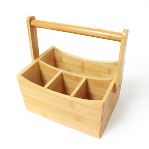 Portable Dining <strong>Table</strong> <strong>Caddy</strong> Storage 4 Compartments Wooden Desk Organiser Bamboo Flatware Utensil <strong>Caddy</strong> with Swing Handle - Product Image 3