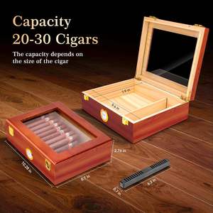 Humidor à cigares de bureau portable classique de haute qualité en laque, avec couvercle en verre, construction en bois, hygromètre et fonctions anti-humidité - Product Image 3