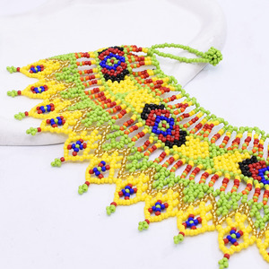 Collar de Cuentas de Arroz Amarillo con Cuentas Zulu Americanas, Collar de Clavícula Bohemio Trenzado a Mano, Gargantilla de Cuentas - Product Image 3