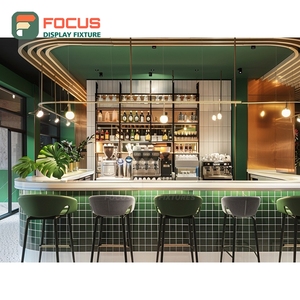 Durable Cafe Service Counter Laminate Wood Finish Syrup Bottle Display Area Roastery Service Counter - Product Image 6