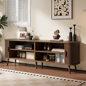 Meuble TV moderne 70 pouces pour téléviseurs 80 pouces, console multimédia pour salon avec rangement, pieds en bois massif - Product Image 4