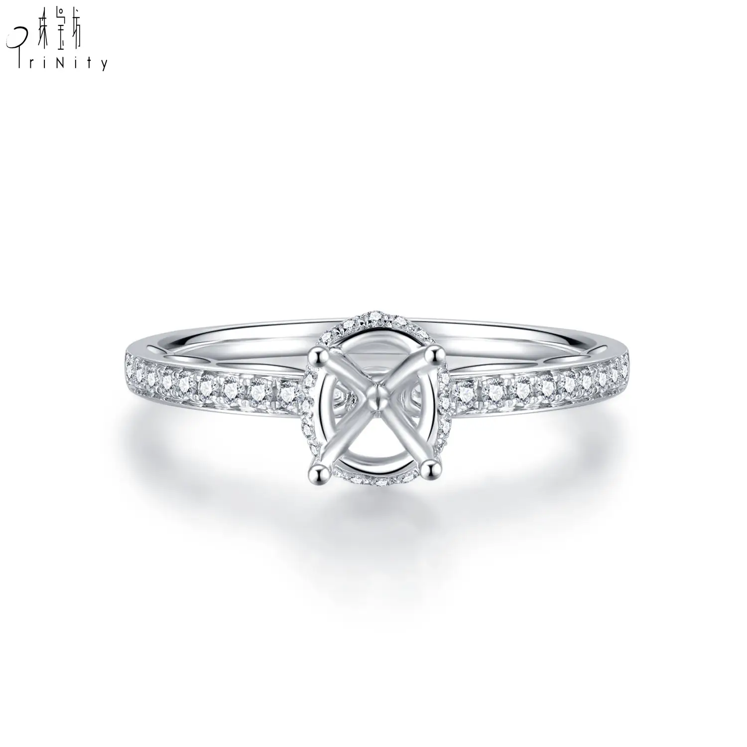 Anel de noivado de casamento em ouro branco 18K com diamante solitário sem pedra central, novo produto com design personalizado