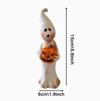 Figurine en résine fantôme d'Halloween mignonne HOUSEDECO, style vintage, avec nœud papillon et citrouille, écologique, décoration rustique effrayante