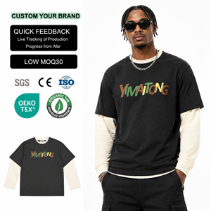 เสื้อยืดโอเวอร์ไซส์ลายกราฟิก พิมพ์ลายสกรีน สไตล์สตรีทแวร์ สำหรับผู้ชาย เสื้อยืดแขนยาวสองชั้น ผ้าวาฟเฟิล ล้างสีแบบแอซิด - Product Image 1
