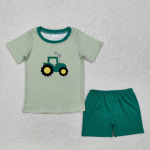 Baby Girls Boys Summer Outfits Tractor Applique Striped Short Sleeves T-Shirt Cotton Shorts Set for 2 Piece <b>Clothes</b> Sets - Product Image 4