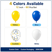 Ensemble de 60 ballons en latex brillant bleu royal, jaune et blanc de 12 pouces pour les décorations de mariage, de remise de diplôme, de baby shower et d'anniversaire