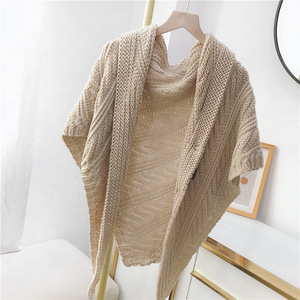 Warm Solid Color Women <strong>100</strong>% <strong>Wool</strong> Dual-use Scarf Cape Female Fall Knitted Triangle Scarf Hitching Cape Tops Fall and Winter <strong>Shawl</strong> - Product Image 3