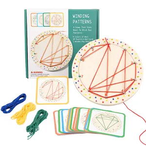 Fine Motor Skills Training Wooden Geoboard, Educational Thread Winding Game with Pattern Cards, Brain Teaser for Kids