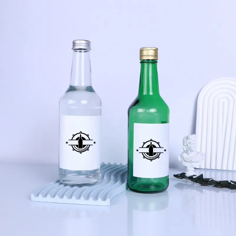 330 ml 360 ml runde Form durchsichtige grüne Spirituosen Likör Shochu Sake Glasflasche lebensmittelsicherer Botella de Alkoholik Whiskey Vodka