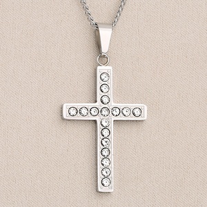 Nouveau Collier Pendentif Croix en Acier Inoxydable Poli Miroir et Cristal, Plaqué Or, Style Chaînes Tendance, Vente en Gros Personnalisée 2024 - Product Image 4
