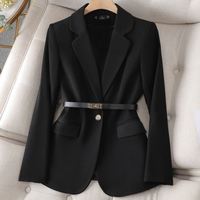 Nouveau Manteau de Costume pour Femme Automne, Col Revers, Couleur Unie, Style Professionnel Décontracté, Tendance Bureau, avec Ceinture