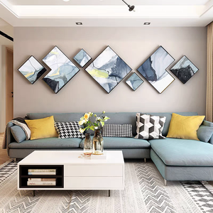 لوحة فنية مؤطرة لتزيين غرفة المعيشة بتصميم شمالي فاخر من الكريستال والبورسلين والزجاج والألومنيوم مع أوراق ذهبية - Product Image 6