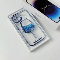 Étui de protection de téléphone en verre de vin rouge Quicksand mobile liquide Transparent électrolytique de luxe pour iPhone 16 15 14 13 Pro Max